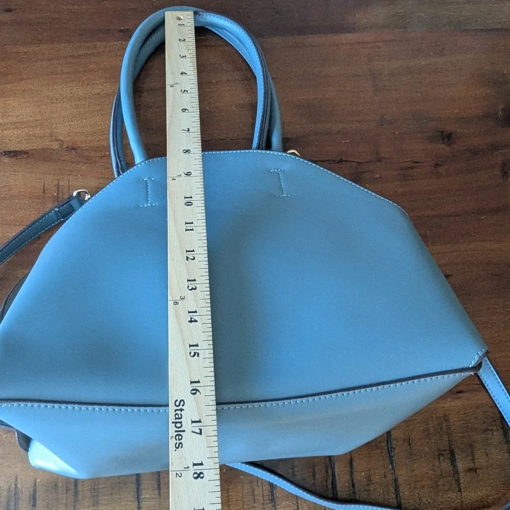 Melie Bianco Satchel Blue Vegan Leather Dome Bag Crossbody Structured Chic READ